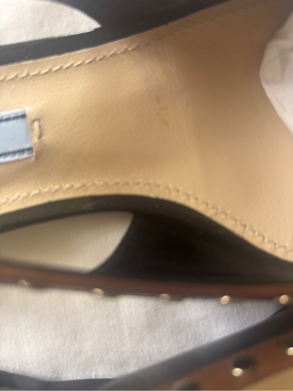 Prada Black Patent Pointed Slingback Flats with Brown Stud Trim (size 38) - Picture 3 of 5